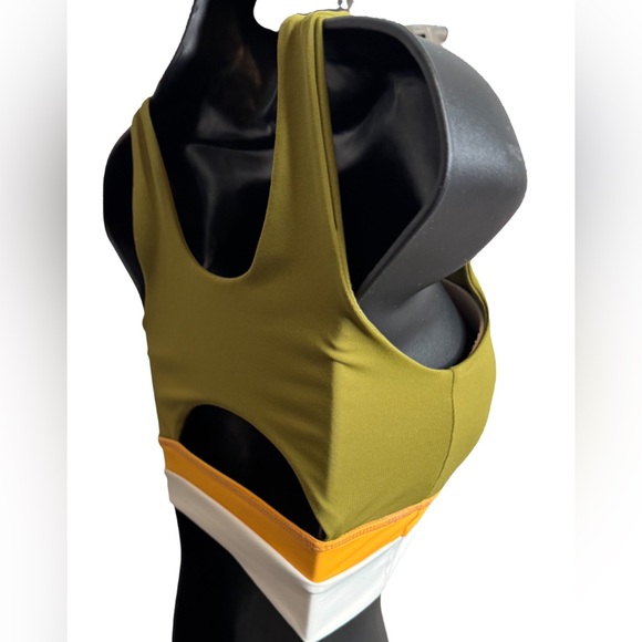 Define Your Inspiration Colorblock Sports Bra Crop– Olive/Orange/White - Picture 3 of 4